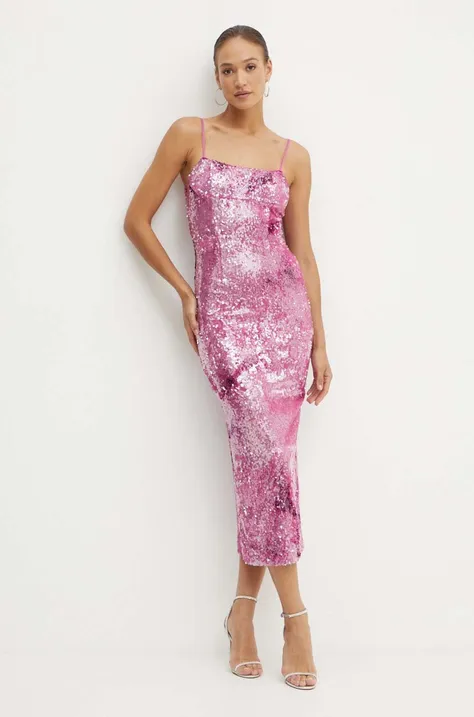 Šaty Bardot INFINITE ružová farba, maxi, rovný strih, 58776DB1