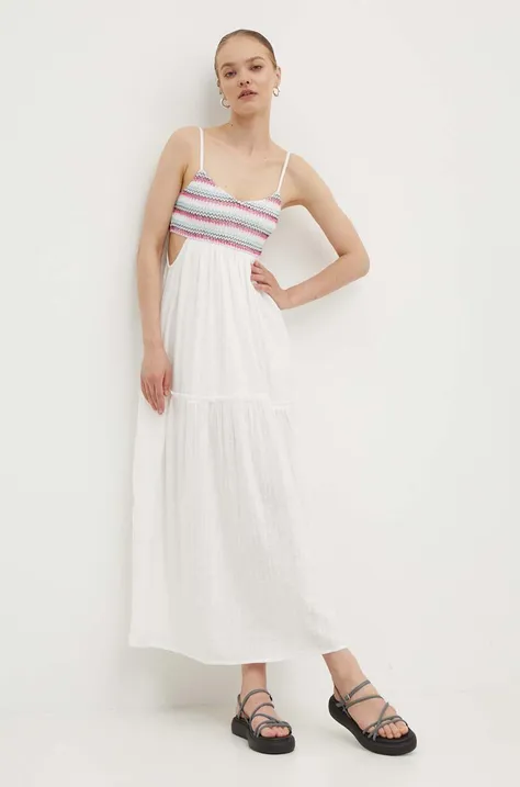 Roxy sukienka HOT TROPICS kolor biały maxi rozkloszowana ERJWD03800
