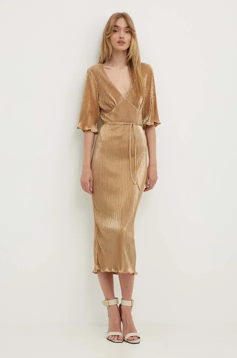 Сукня Never Fully Dressed Plisse колір золотий midi пряма NFDDR1262