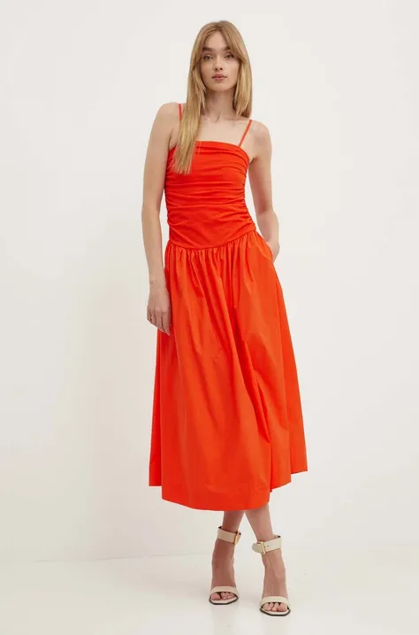 Never Fully Dressed rochie Lola culoarea portocaliu, midi, evazati, NFDDR1403