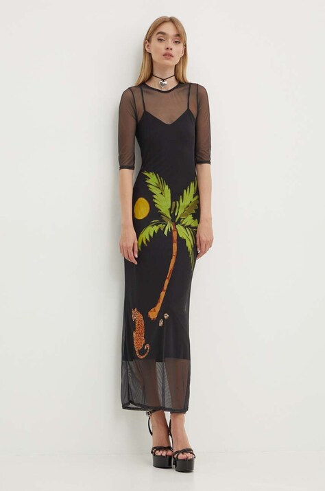 Never Fully Dressed rochie Izzy culoarea negru, midi, mulată, NFDDR1343