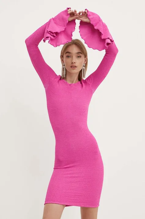 Obleka Rotate CRINKLE MINI DRESS roza barva, 113162504