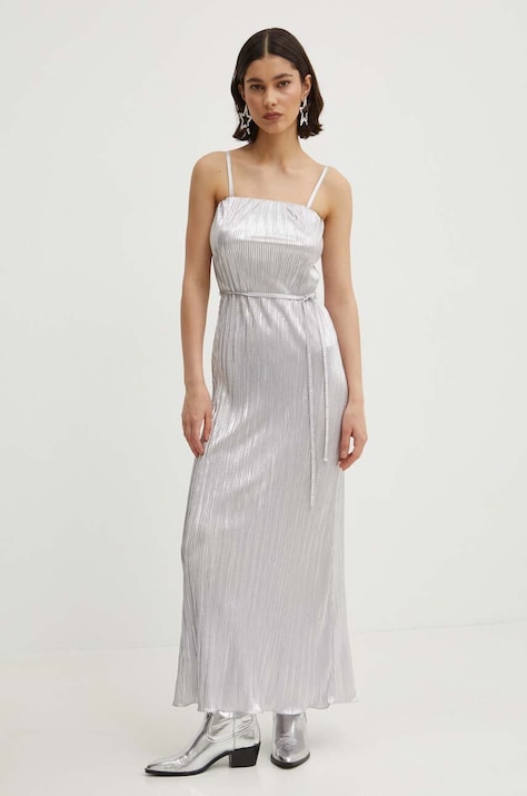 Never Fully Dressed rochie Luna culoarea argintiu, maxi, evazată, NFDDR1400