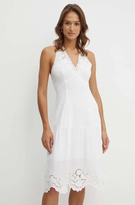 Lanena haljina Twinset boja: bijela, mini, širi se prema dolje, 241TT2331