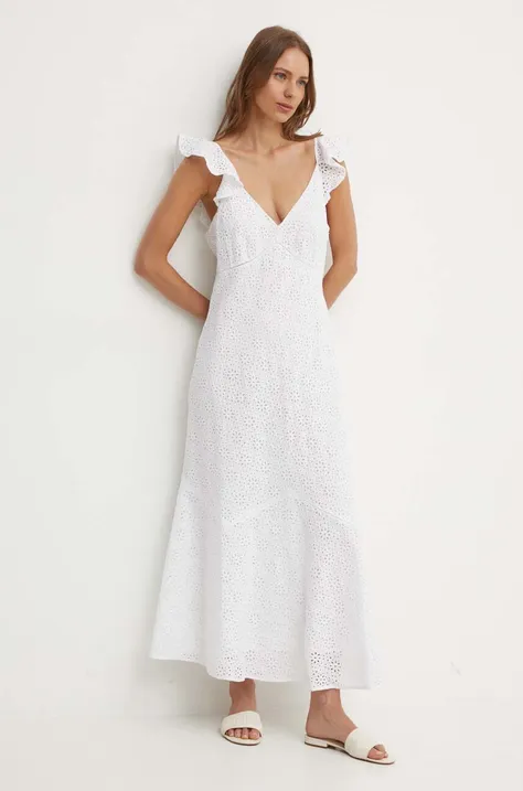 Ленена рокля Polo Ralph Lauren в бяло дълга разкроена 211935174