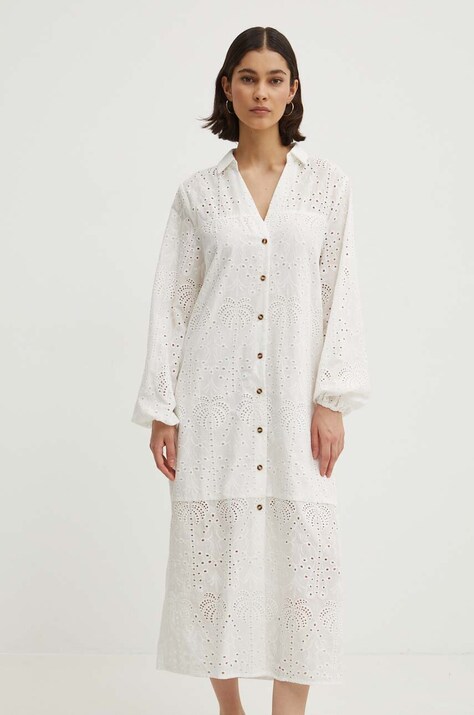 Bavlněné šaty Never Fully Dressed Jenna Shirt dress bílá barva, midi, NFDDR1349