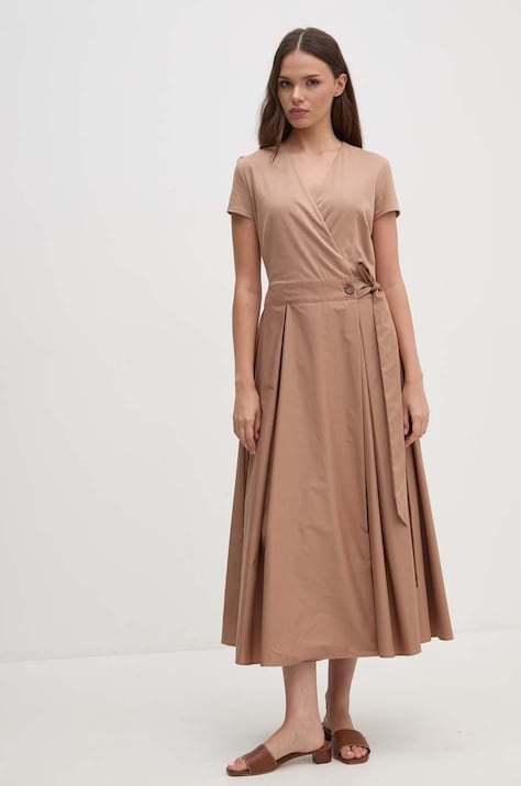 Sandro Ferrone rochie din bumbac culoarea bej, midi, evazată, SFS18XBDRAGUSA