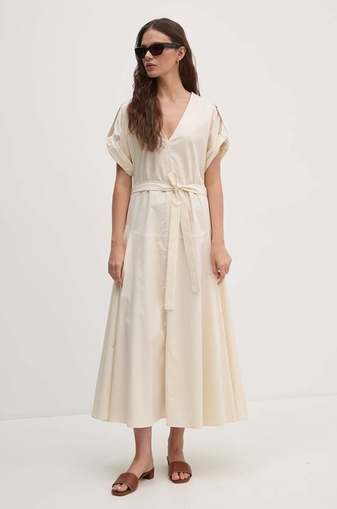 Sandro Ferrone rochie din bumbac culoarea bej, maxi, evazată, SFS31XBDSALE