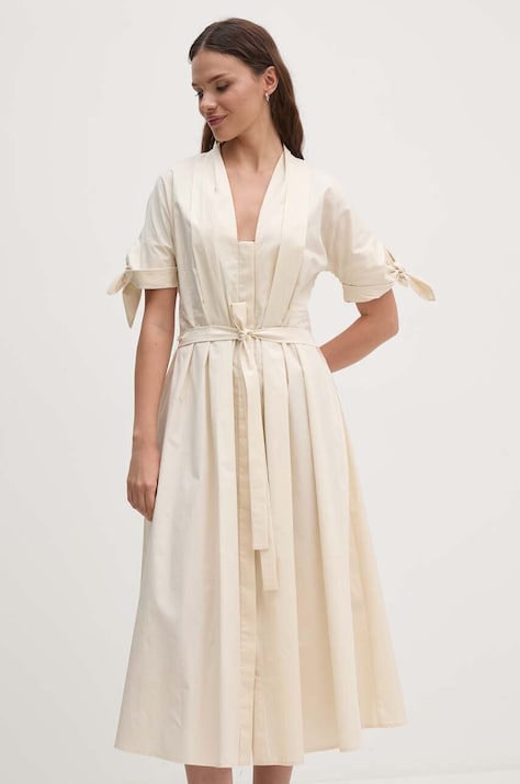 Sandro Ferrone rochie din bumbac culoarea bej, midi, evazată, SFS31XBDSAVONARO