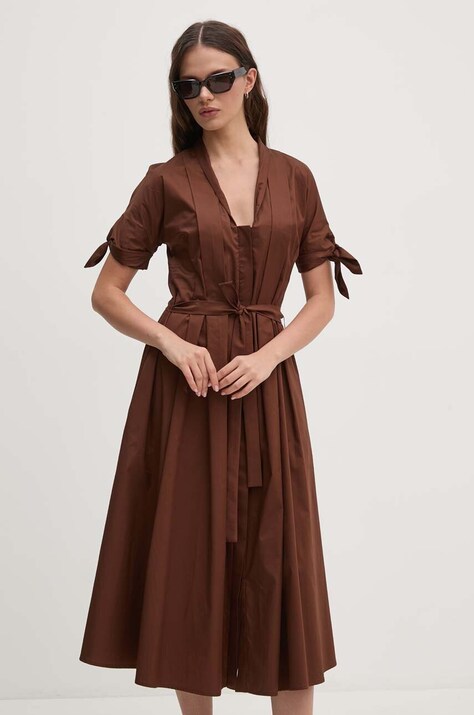 Sandro Ferrone rochie din bumbac culoarea maro, midi, evazată, SFS31XBDSAVONAROLA