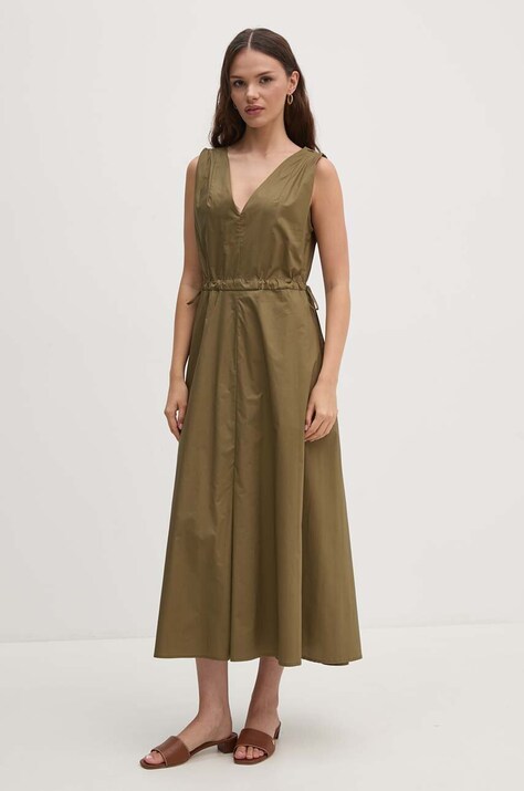 Sandro Ferrone rochie din bumbac culoarea verde, midi, evazată, SFS7XBDMADA