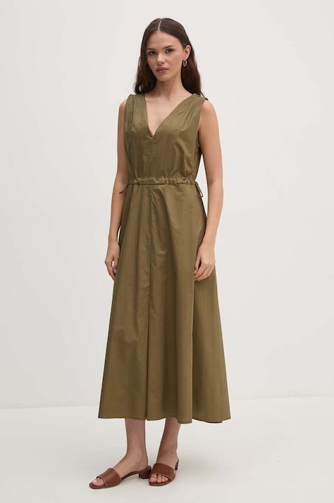 Sandro Ferrone rochie din bumbac culoarea verde, midi, evazată, SFS7XBDMADA