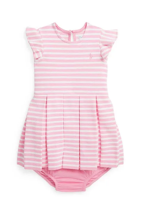 Pamučna haljina za bebe Polo Ralph Lauren boja: ružičasta, mini, širi se prema dolje