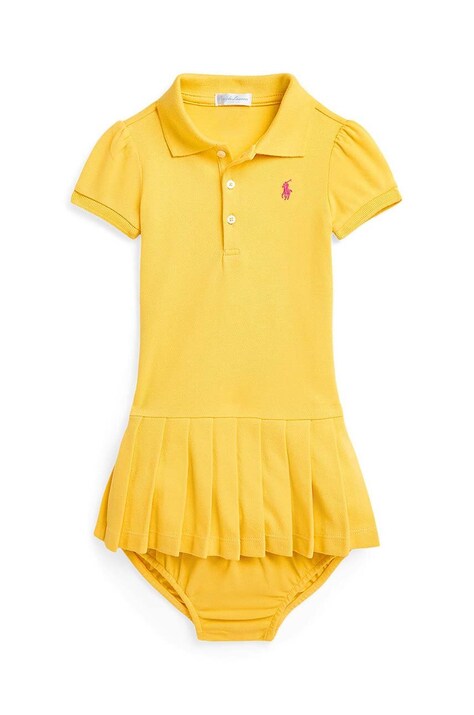 Polo Ralph Lauren rochie din bumbac pentru bebeluși culoarea galben, mini, dreaptă