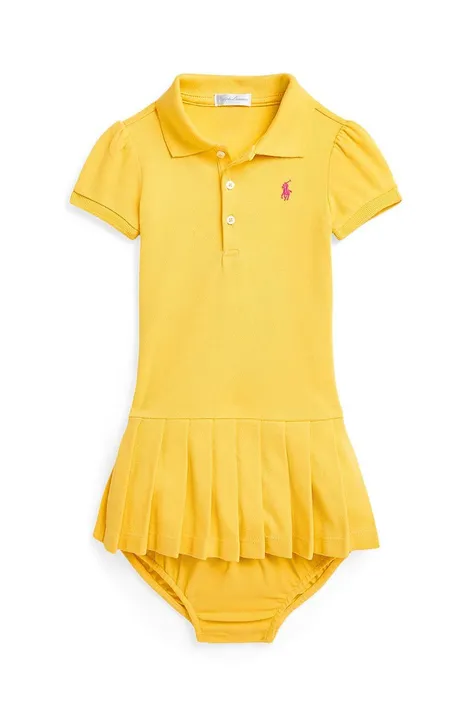 Detské bavlnené šaty Polo Ralph Lauren žltá farba, mini, rovný strih