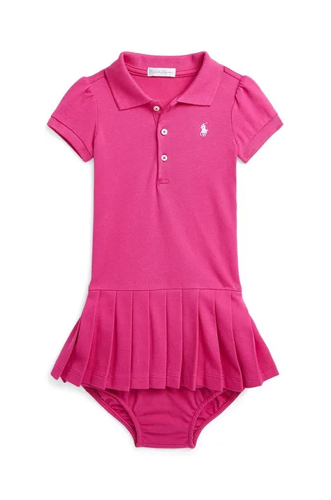 Pamučna haljina za bebe Polo Ralph Lauren boja: ružičasta, mini, ravna