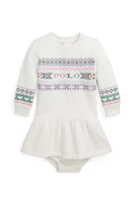 Haljina za bebe Polo Ralph Lauren boja: bež, mini, širi se prema dolje