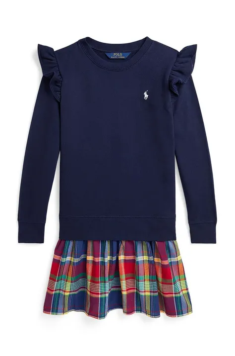 Dievčenské šaty Polo Ralph Lauren tmavomodrá farba, mini, áčkový strih