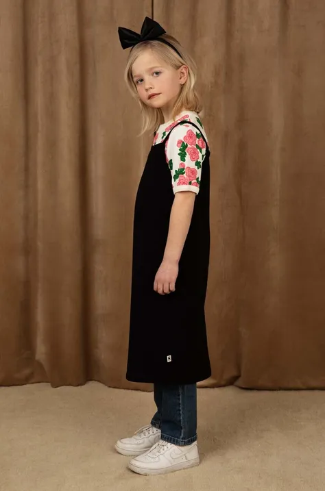 Dječja pamučna haljina Mini Rodini boja: crna, mini, ravna