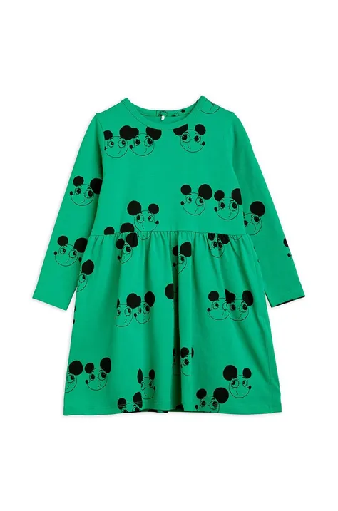 Dievčenské šaty Mini Rodini zelená farba, mini, áčkový strih