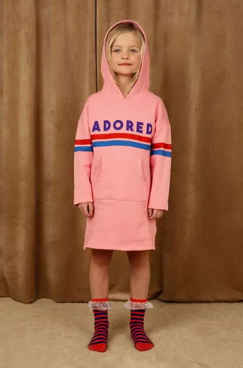 Otroška bombažna obleka Mini Rodini roza barva