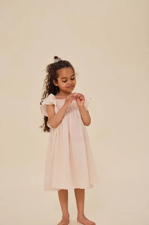 Дитяча бавовняна сукня Konges Sløjd колір рожевий midi розкльошена