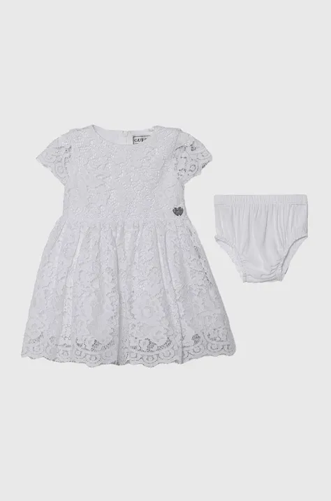 Haljina za bebe Guess boja: bijela, mini, širi se prema dolje