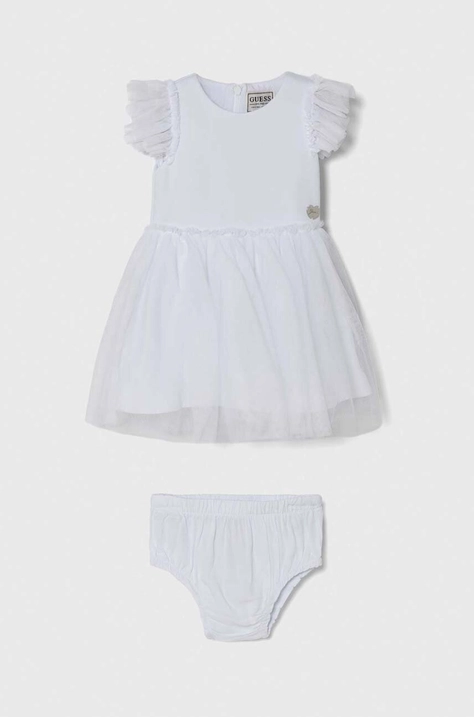 Haljina za bebe Guess boja: bijela, mini, širi se prema dolje