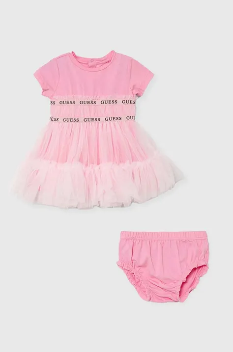 Φόρεμα μωρού Guess χρώμα: ροζ