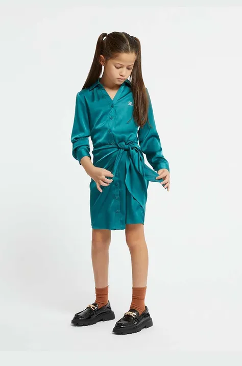 Dievčenské šaty Guess zelená farba, mini, áčkový strih