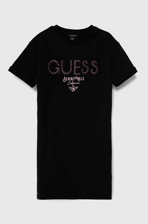 Дитяча бавовняна сукня Guess колір чорний mini пряма