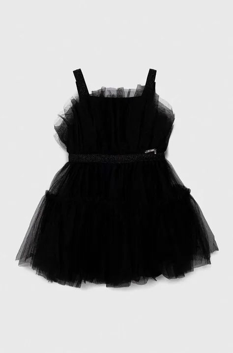 Dievčenské šaty Guess čierna farba, midi, áčkový strih