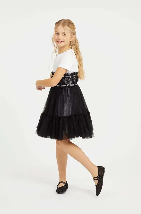 Dječja haljina Guess boja: crna, mini, širi se prema dolje