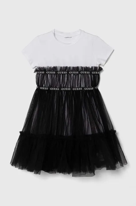 Dievčenské šaty Guess čierna farba, mini, áčkový strih