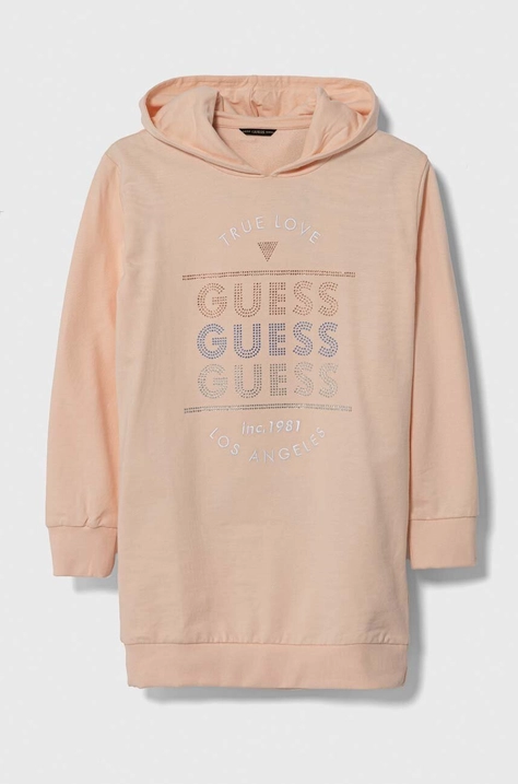 Хлопковое детское платье Guess цвет оранжевый mini прямое