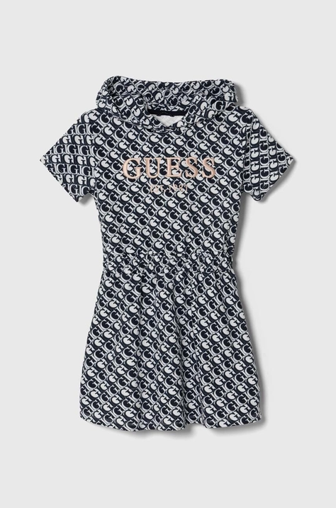 Guess rochie din bumbac pentru copii culoarea albastru marin, mini, evazati