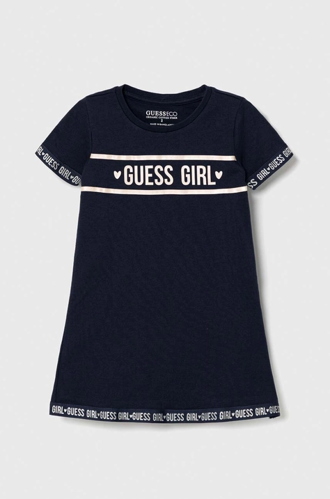 Guess rochie din bumbac pentru copii culoarea albastru marin, mini, evazati