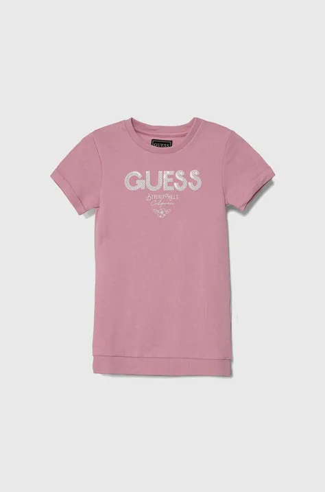 Dječja pamučna haljina Guess boja: ružičasta, mini, ravna
