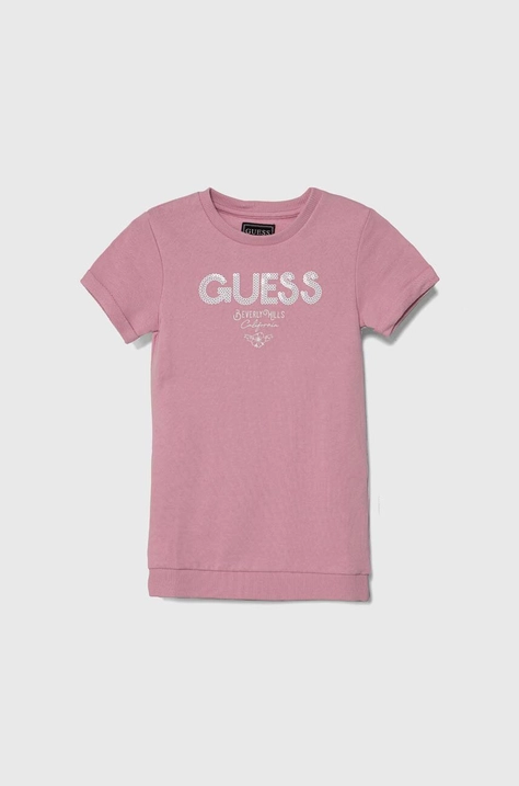 Guess rochie din bumbac pentru copii culoarea roz, mini, drept