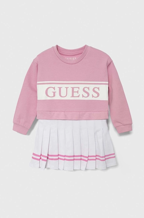 Guess rochie din bumbac pentru copii culoarea roz, mini, evazati