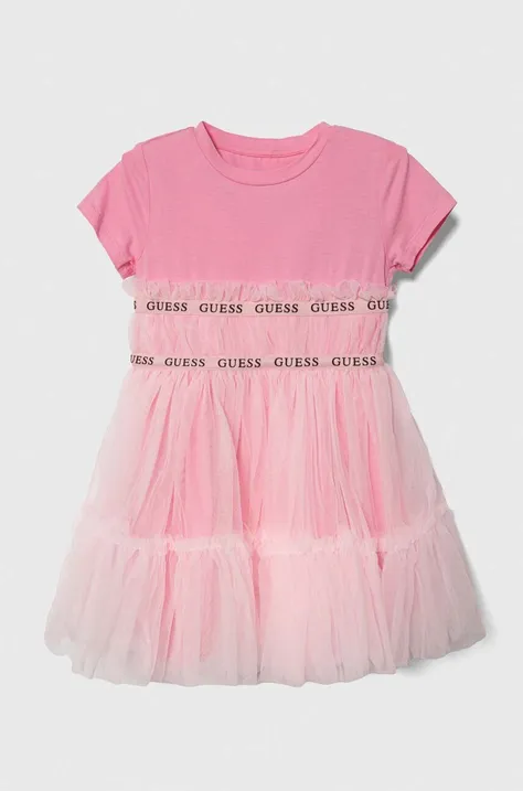 Dječja haljina Guess boja: ružičasta, mini, širi se prema dolje