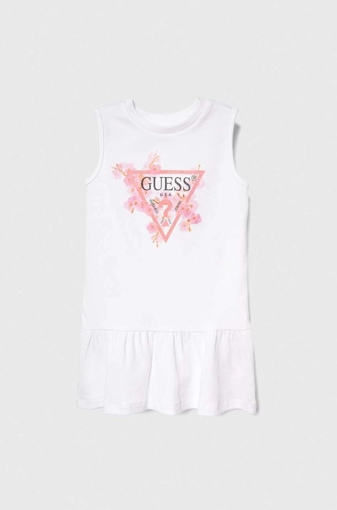 Хлопковое детское платье Guess цвет белый mini прямая