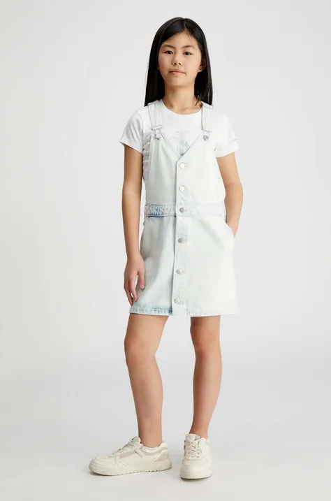 Dječja traper haljina Calvin Klein Jeans boja: bijela, mini, ravna