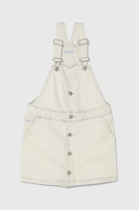 Dievčenské rifľové šaty Calvin Klein Jeans biela farba, mini, rovný strih