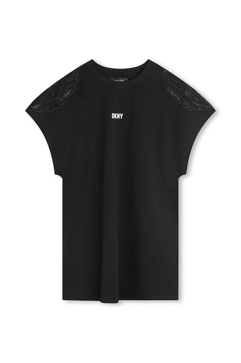 Dievčenské šaty Dkny čierna farba, mini, rovný strih