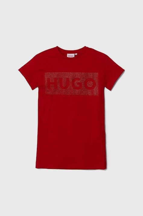 HUGO rochie din bumbac pentru copii culoarea rosu, mini, dreaptă