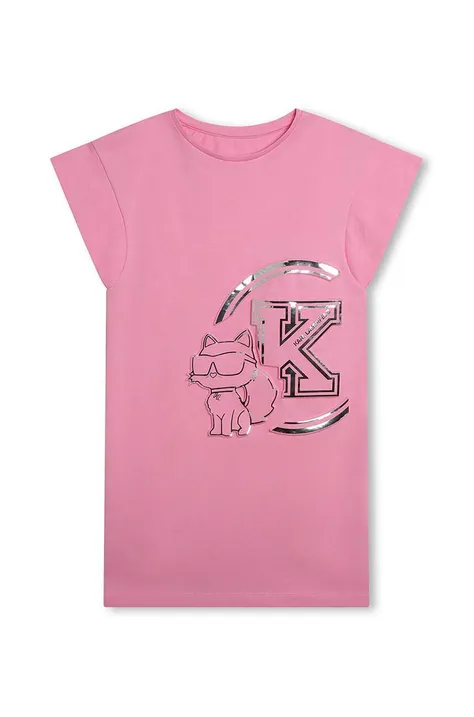 Παιδικό βαμβακερό φόρεμα Karl Lagerfeld χρώμα: ροζ