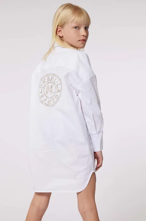Dievčenské bavlnené šaty Karl Lagerfeld biela farba, mini, rovný strih