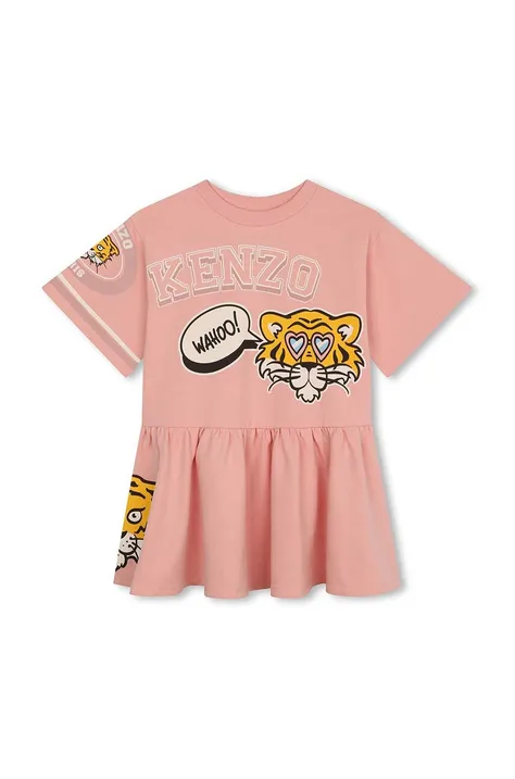 Хлопковое детское платье Kenzo Kids цвет розовый mini расклешённая