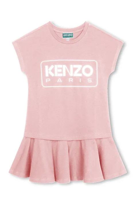 Dječja pamučna haljina Kenzo Kids boja: ružičasta, mini, širi se prema dolje